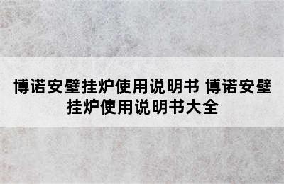 博诺安壁挂炉使用说明书 博诺安壁挂炉使用说明书大全